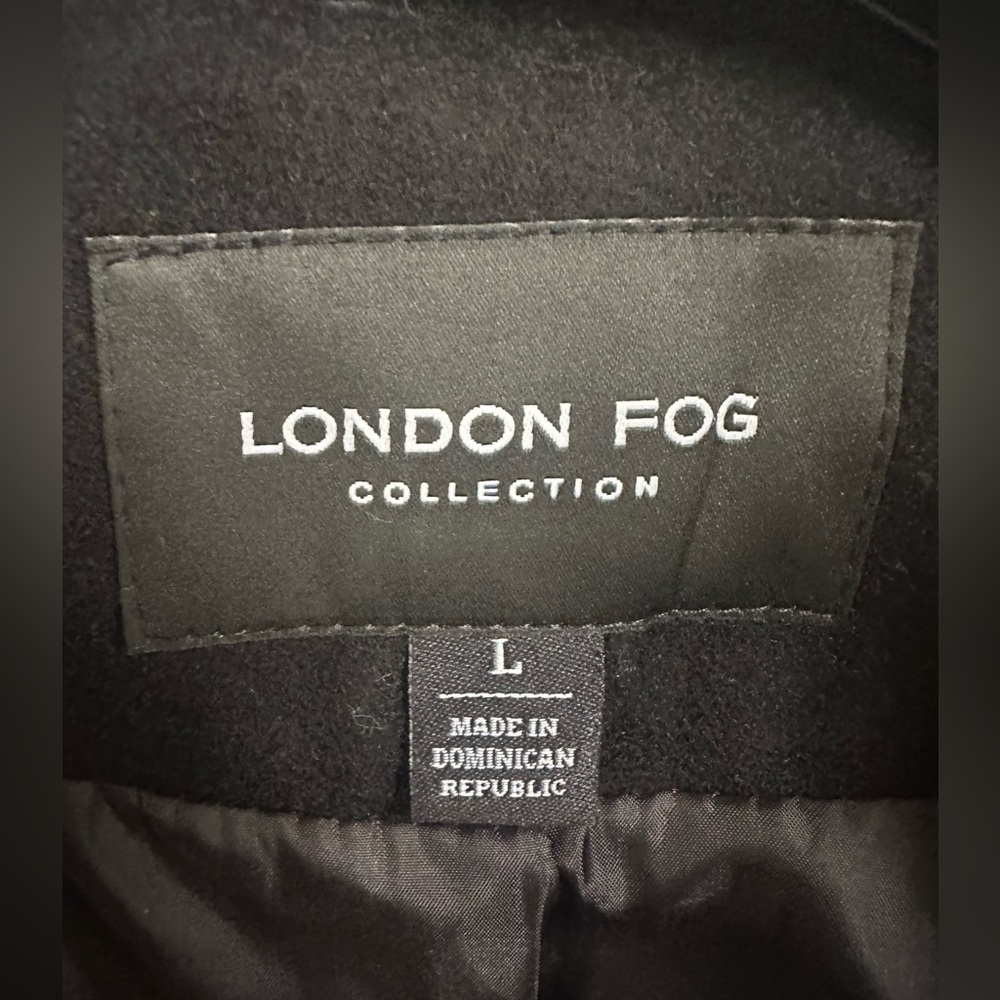London Fog Classic Black Lined Hooded Wool Coat - Picture 11 of 11